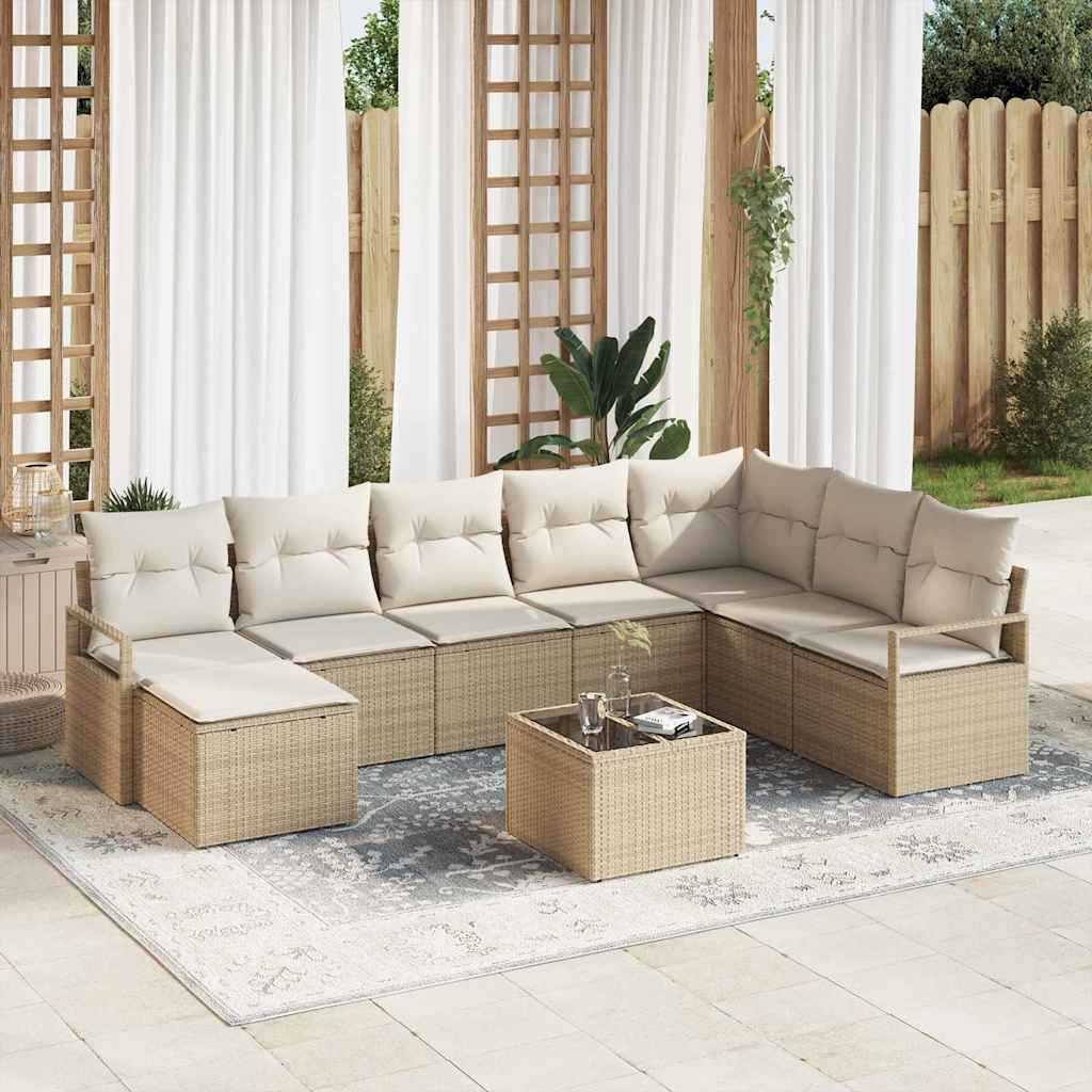 Bankstel met kussen 9 pcs Beige poly rattan is nu te koop bij PeponiXL, paradijselijk wonen!