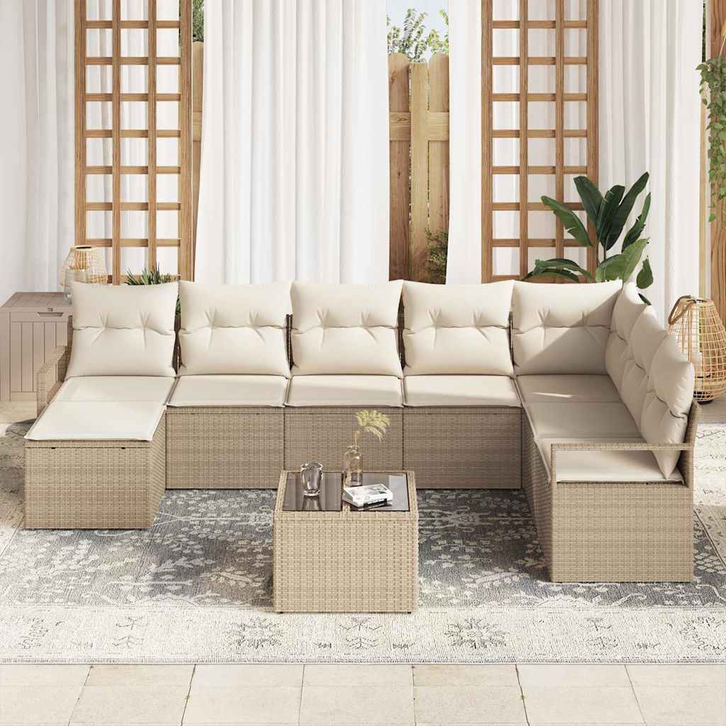 Bankstel met kussen 9 pcs Beige poly rattan is nu te koop bij PeponiXL, paradijselijk wonen!