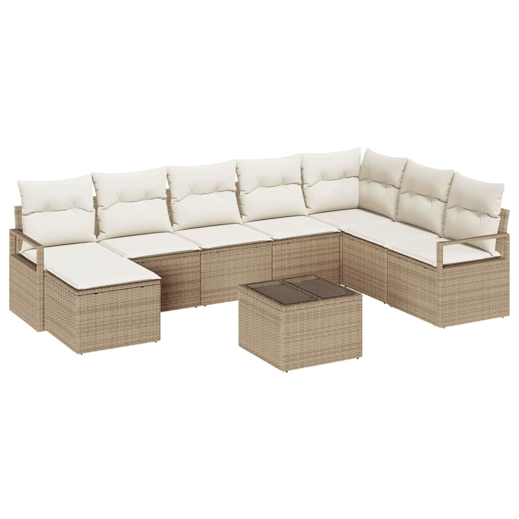 Bankstel met kussen 9 pcs Beige poly rattan is nu te koop bij PeponiXL, paradijselijk wonen!
