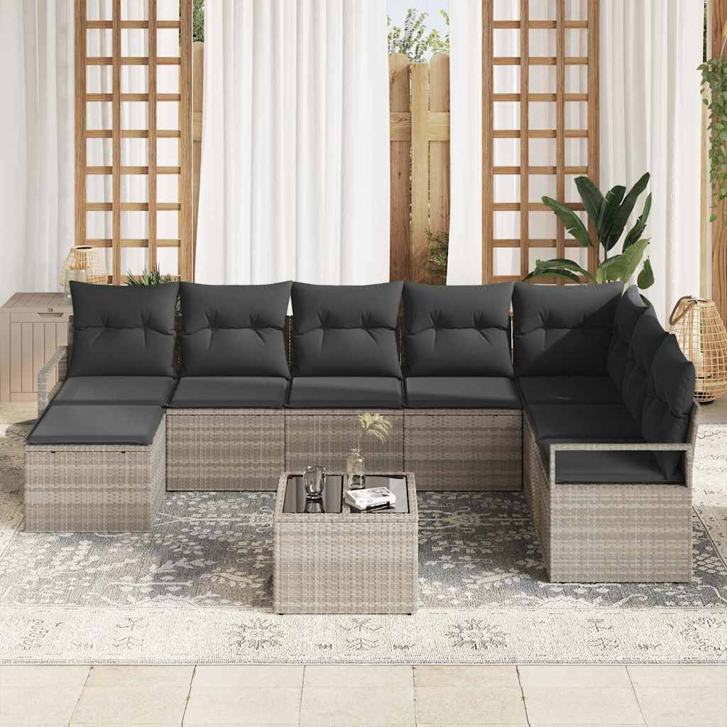 Bankstel met kussen 9 pcs Lichtgrijs poly rattan is nu te koop bij PeponiXL, paradijselijk wonen!