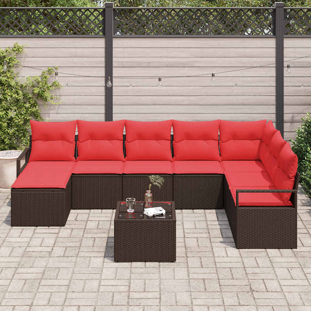 Bankstel met kussen 9 pcs Bruin poly rattan is nu te koop bij PeponiXL, paradijselijk wonen!