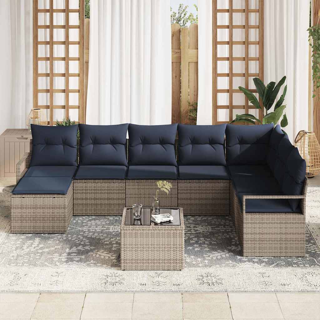 Bankstel met kussen 9 pcs Grijs poly rattan is nu te koop bij PeponiXL, paradijselijk wonen!