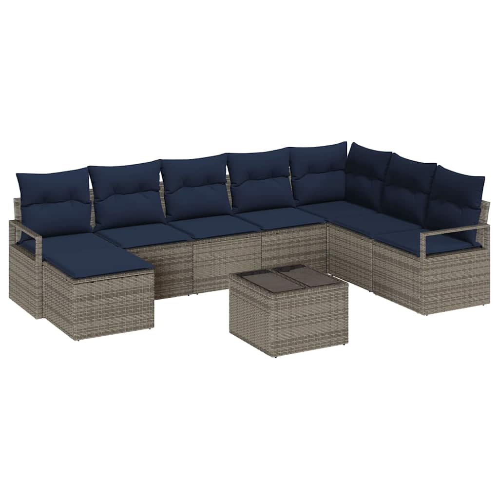Bankstel met kussen 9 pcs Grijs poly rattan is nu te koop bij PeponiXL, paradijselijk wonen!