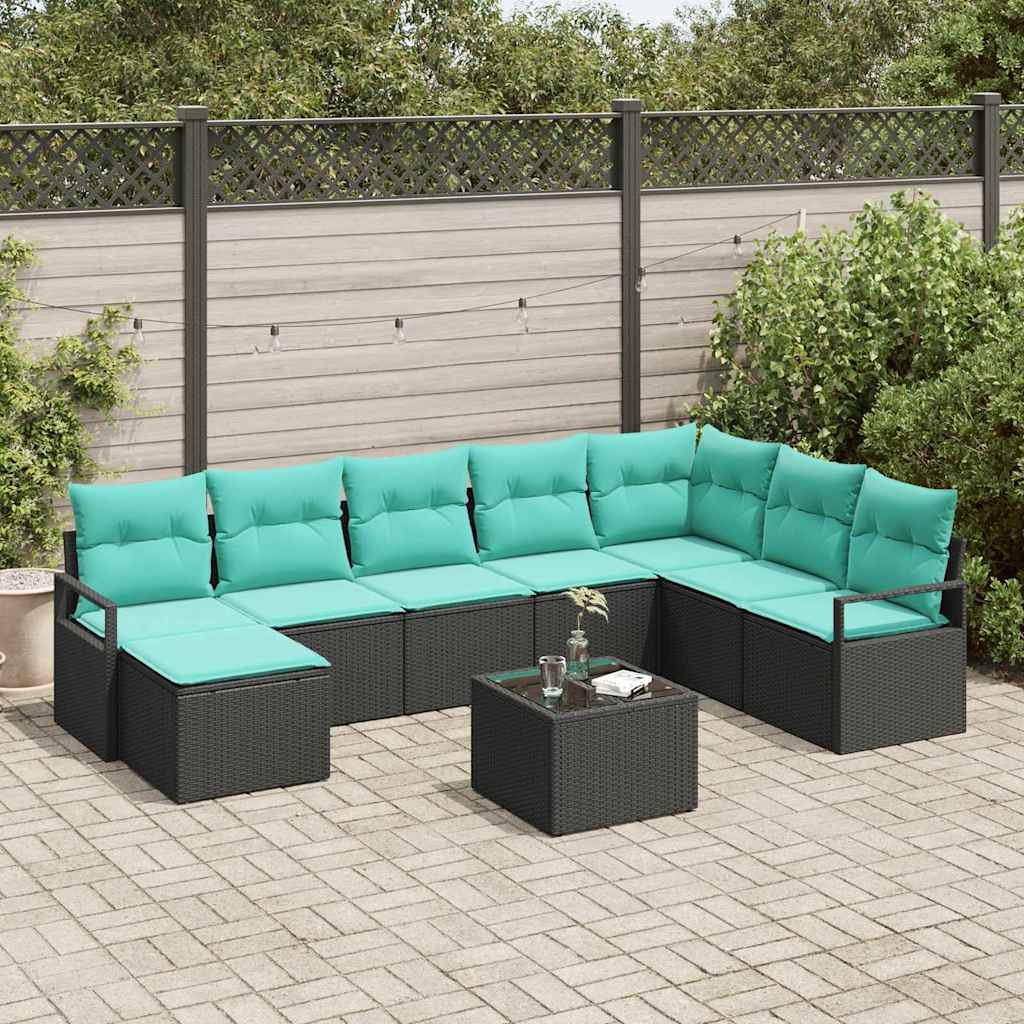 Bankstel met kussen 9 pcs Zwart poly rattan is nu te koop bij PeponiXL, paradijselijk wonen!