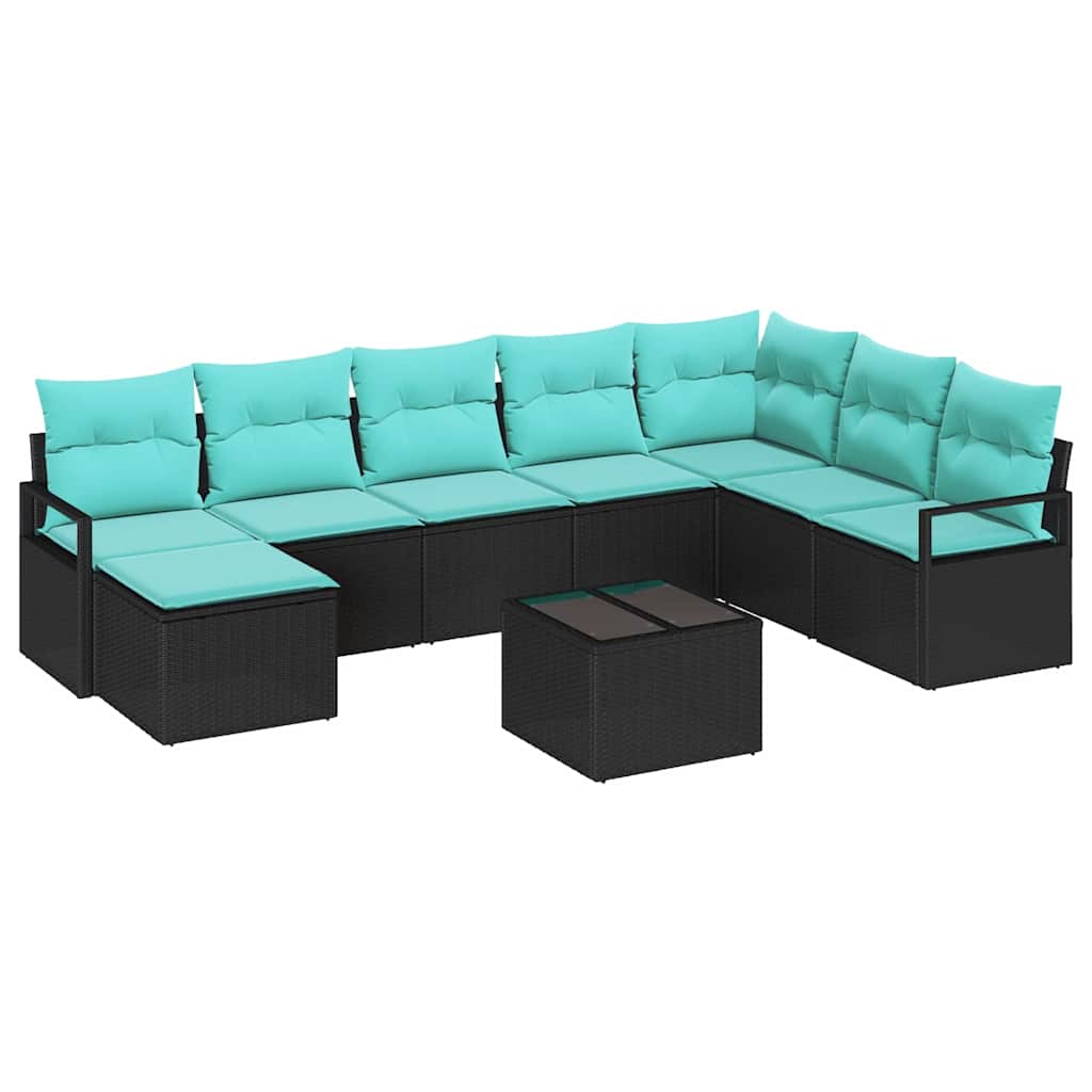 Bankstel met kussen 9 pcs Zwart poly rattan is nu te koop bij PeponiXL, paradijselijk wonen!