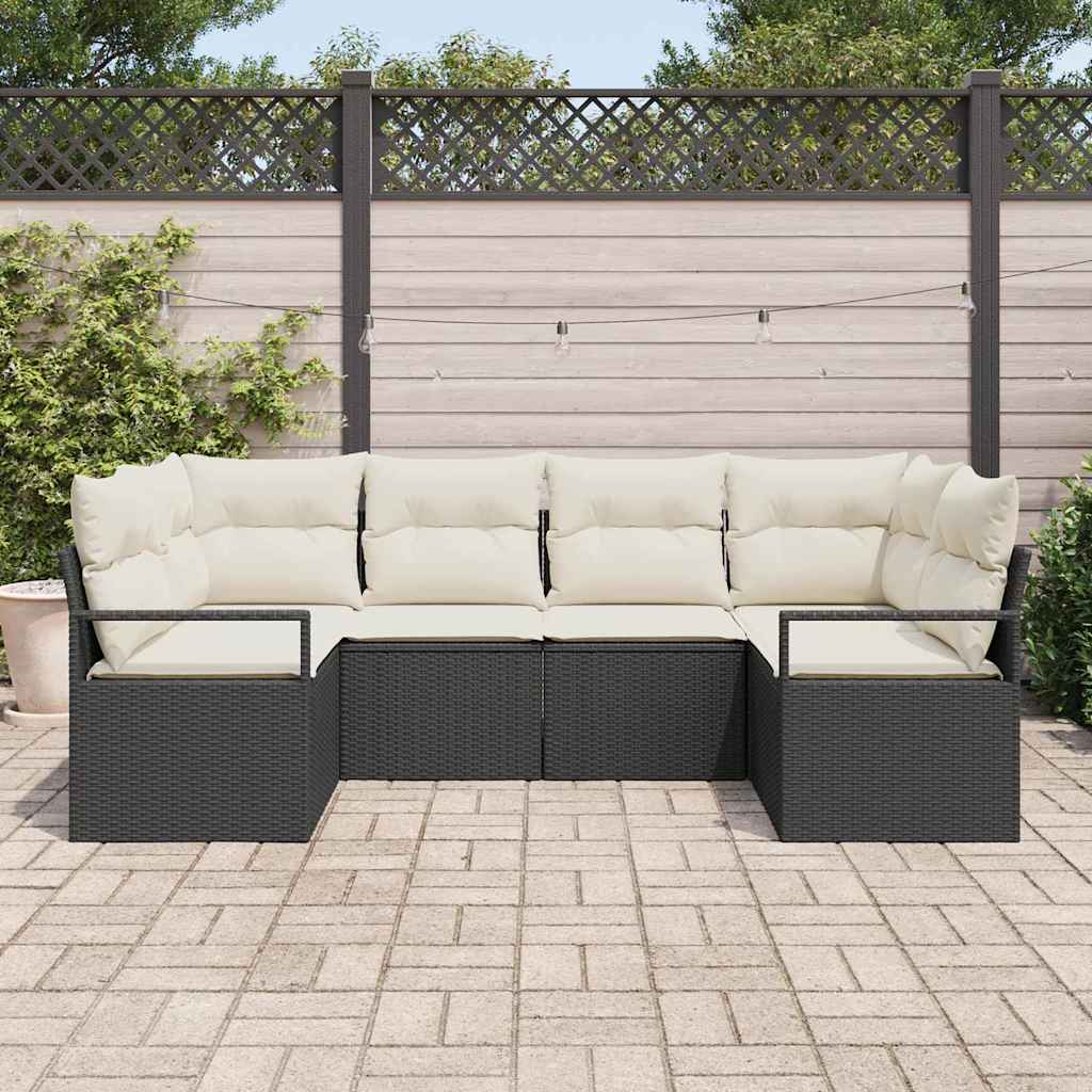 Bankstel met kussen 6 pcs Zwart poly rattan is nu te koop bij PeponiXL, paradijselijk wonen!