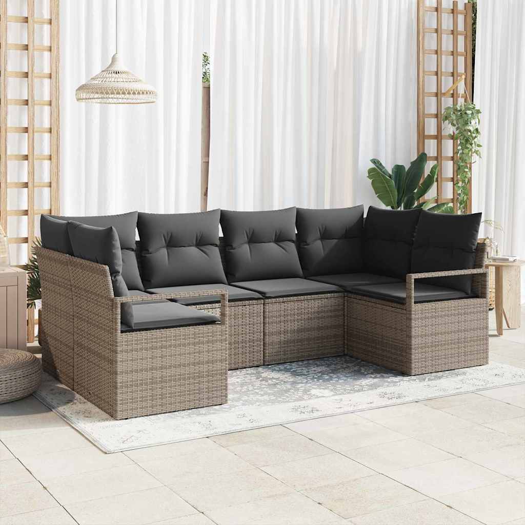Bankstel met kussen 6 pcs Grijs poly rattan is nu te koop bij PeponiXL, paradijselijk wonen!