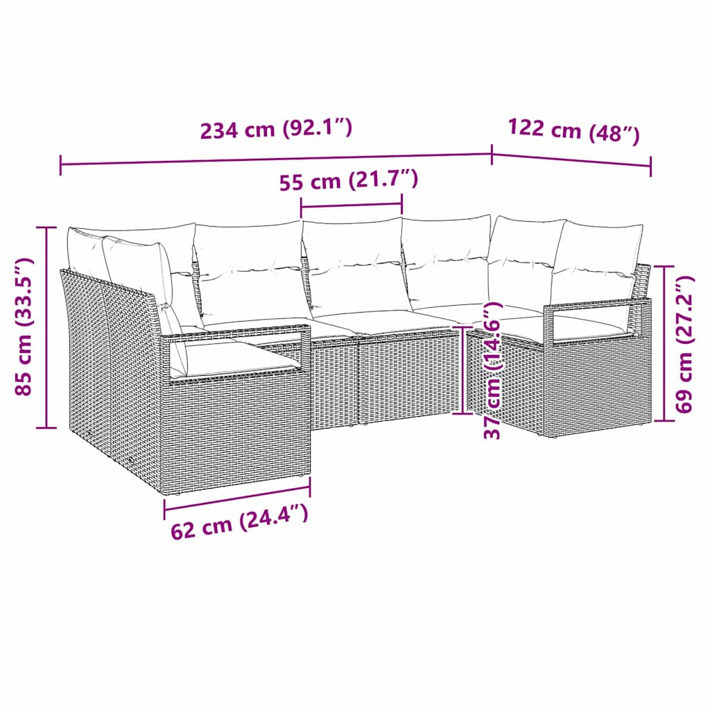 Bankstel met kussen 6 pcs Grijs poly rattan is nu te koop bij PeponiXL, paradijselijk wonen!