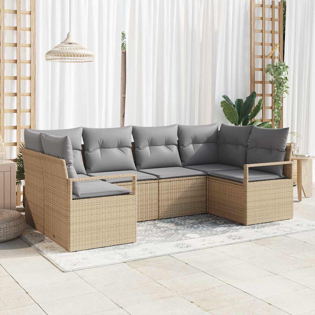 Bankstel met kussen 6 pcs Beige poly rattan is nu te koop bij PeponiXL, paradijselijk wonen!