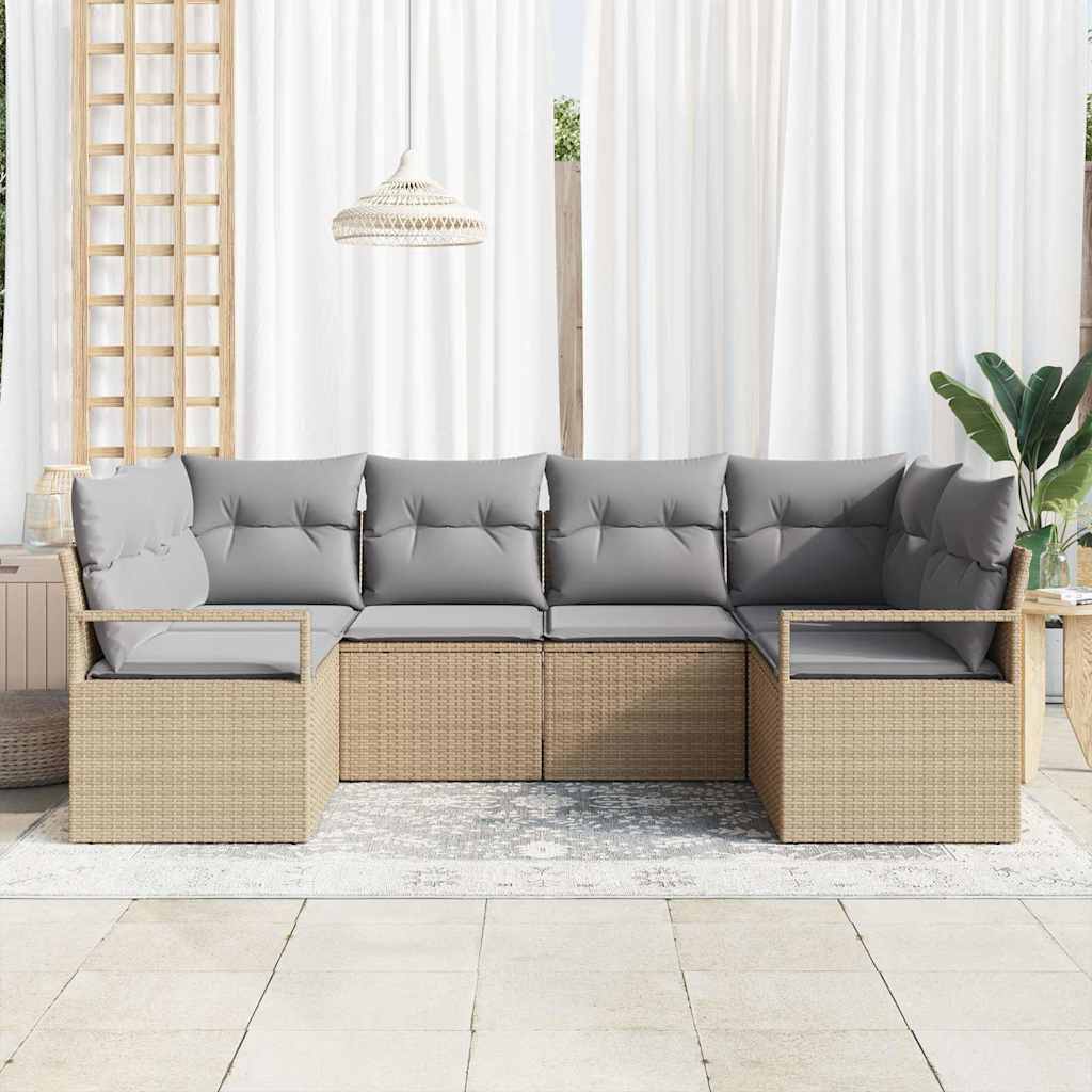 Bankstel met kussen 6 pcs Beige poly rattan is nu te koop bij PeponiXL, paradijselijk wonen!