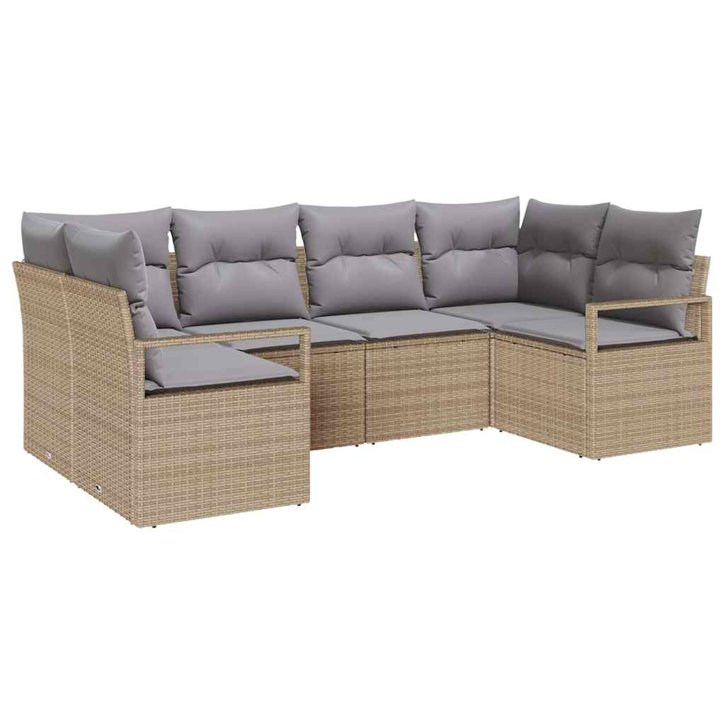 Bankstel met kussen 6 pcs Beige poly rattan is nu te koop bij PeponiXL, paradijselijk wonen!