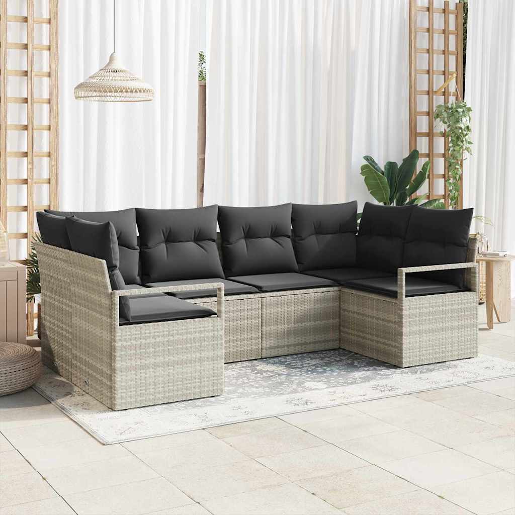 Bankstel met kussen 6 pcs Lichtgrijs poly rattan is nu te koop bij PeponiXL, paradijselijk wonen!