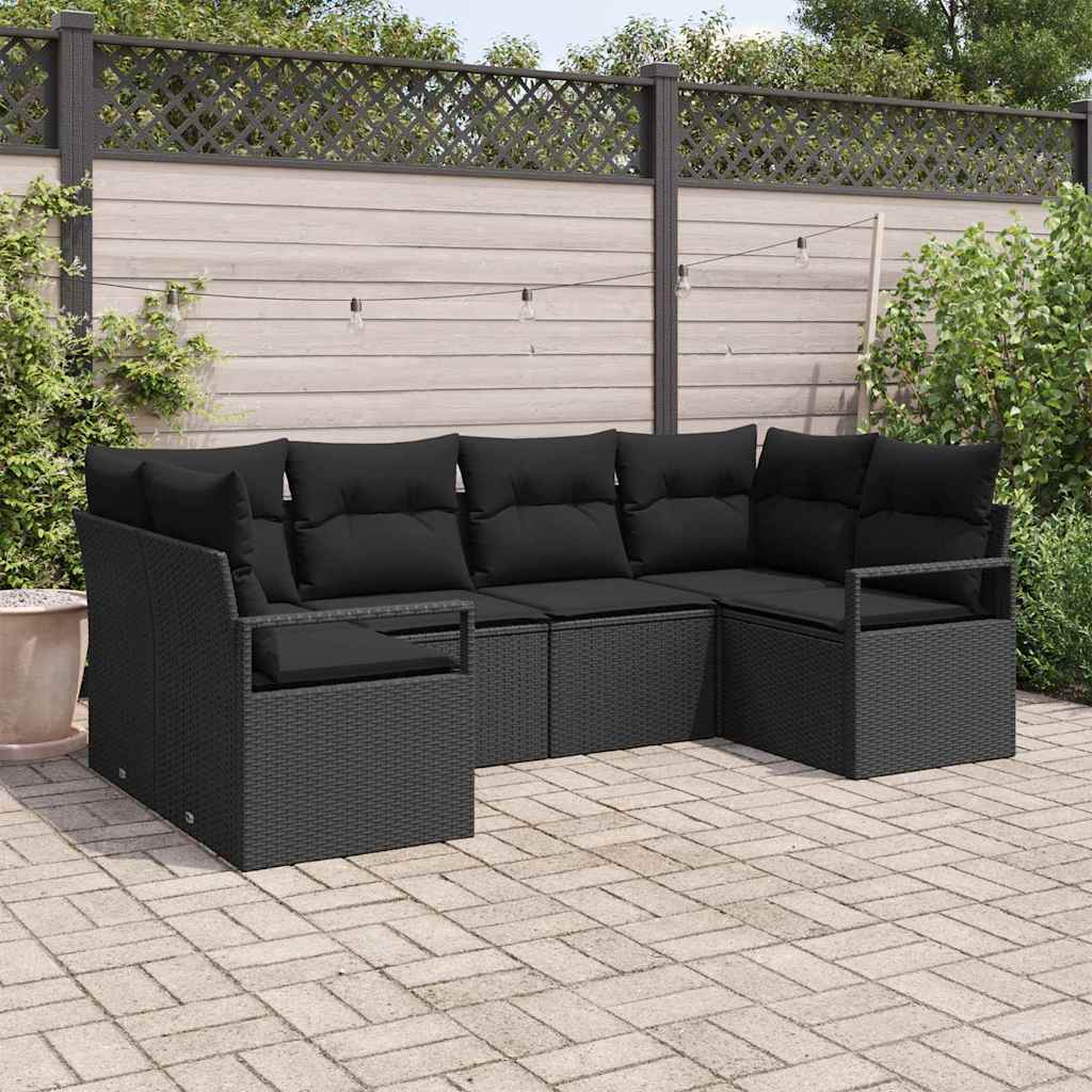 Bankstel met kussen 6 pcs Zwart poly rattan is nu te koop bij PeponiXL, paradijselijk wonen!