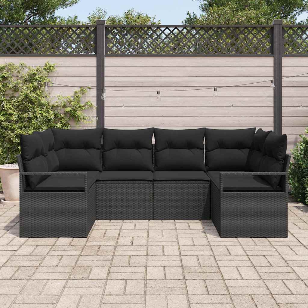Bankstel met kussen 6 pcs Zwart poly rattan is nu te koop bij PeponiXL, paradijselijk wonen!