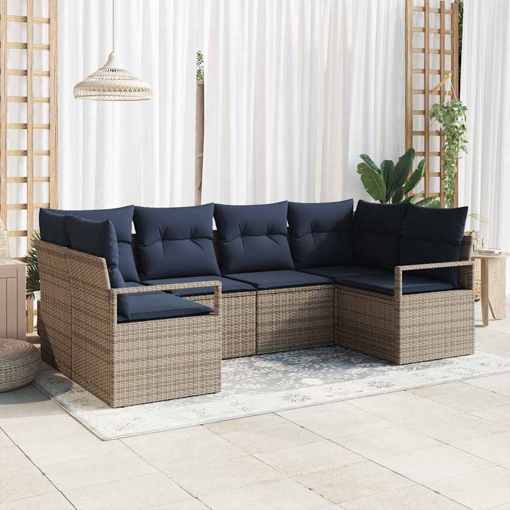 Bankstel met kussen 6 pcs Grijs Poly Rattan is nu te koop bij PeponiXL, paradijselijk wonen!