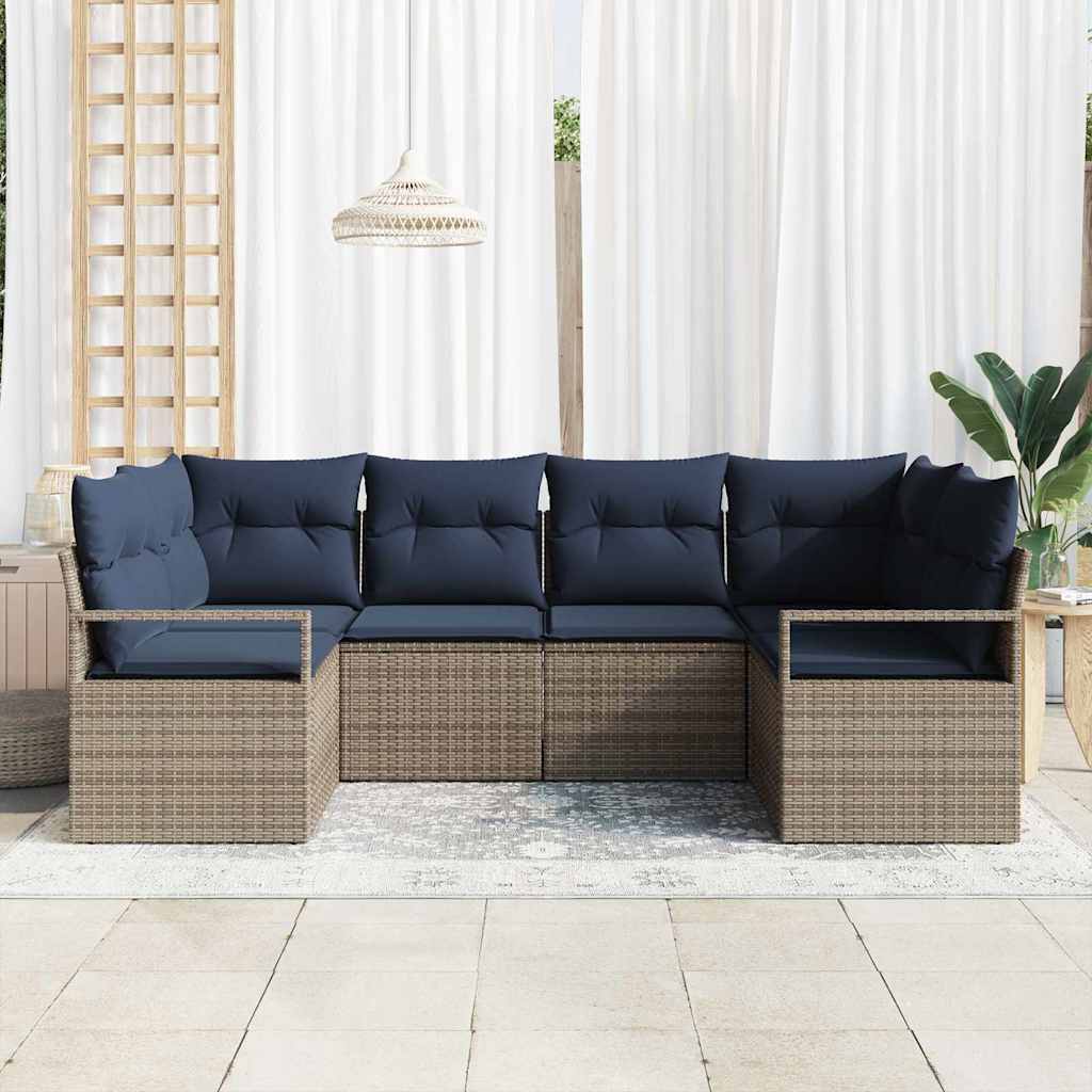 Bankstel met kussen 6 pcs Grijs Poly Rattan is nu te koop bij PeponiXL, paradijselijk wonen!