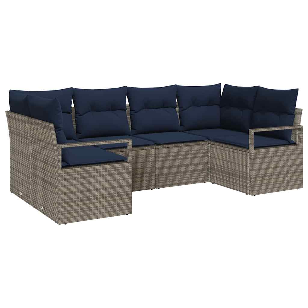 Bankstel met kussen 6 pcs Grijs Poly Rattan is nu te koop bij PeponiXL, paradijselijk wonen!