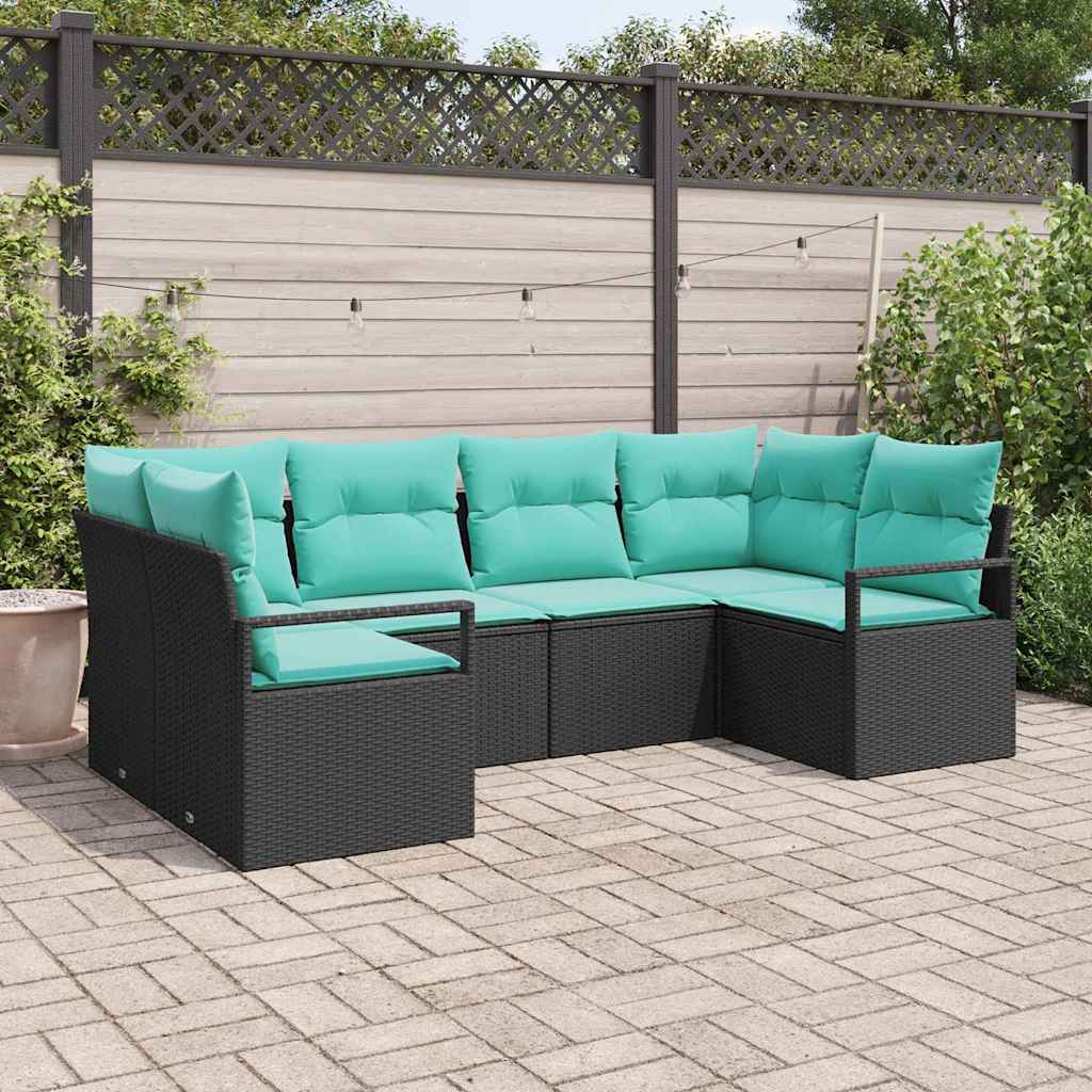 Bankstel met kussen 6 pcs Zwart Poly Rattan is nu te koop bij PeponiXL, paradijselijk wonen!