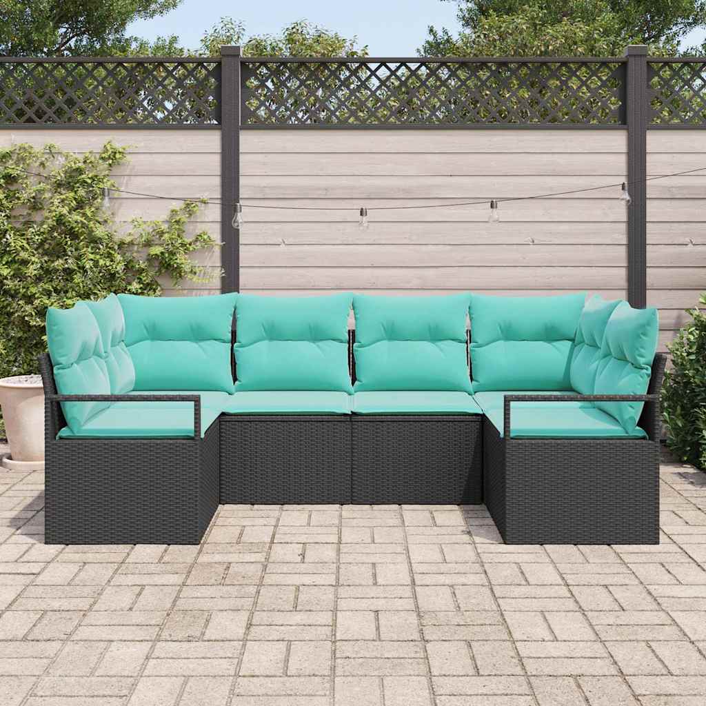 Bankstel met kussen 6 pcs Zwart Poly Rattan is nu te koop bij PeponiXL, paradijselijk wonen!