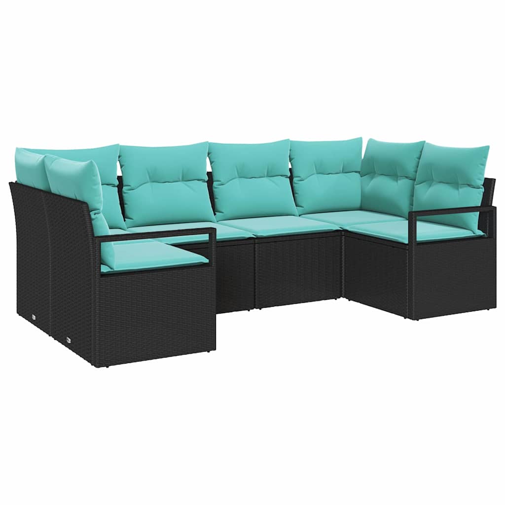 Bankstel met kussen 6 pcs Zwart Poly Rattan is nu te koop bij PeponiXL, paradijselijk wonen!