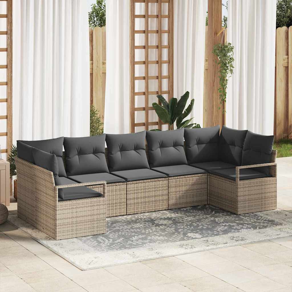 Bankstel met kussen 7 pcs Grijs poly rattan is nu te koop bij PeponiXL, paradijselijk wonen!
