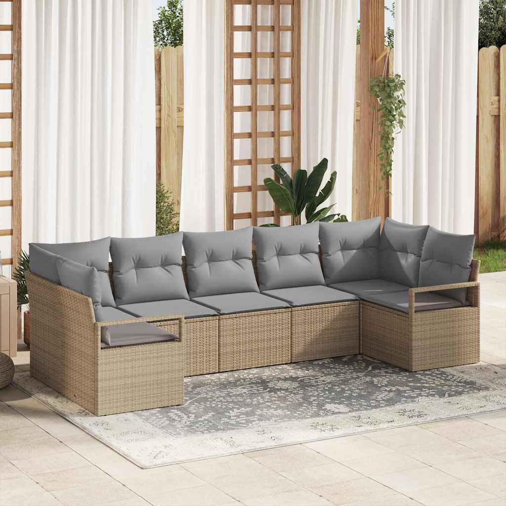 Bankstel met kussen 7 pcs Beige poly rattan is nu te koop bij PeponiXL, paradijselijk wonen!