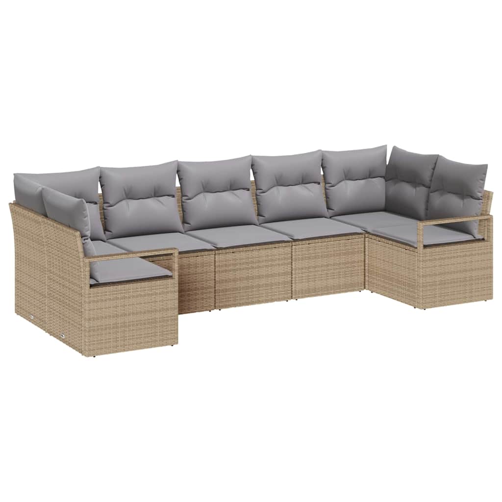Bankstel met kussen 7 pcs Beige poly rattan is nu te koop bij PeponiXL, paradijselijk wonen!