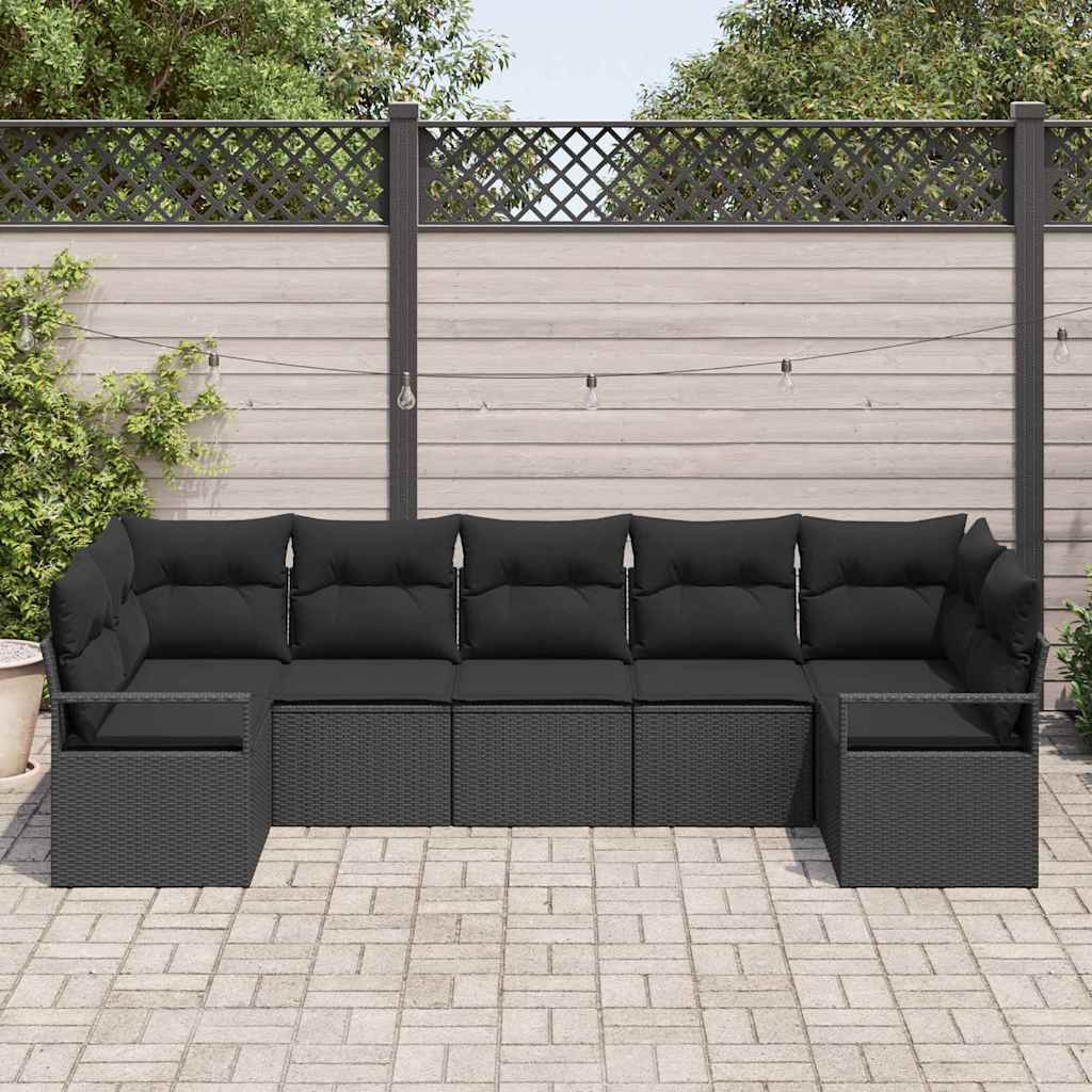 Bankstel met kussen 7 pcs Zwart poly rattan is nu te koop bij PeponiXL, paradijselijk wonen!