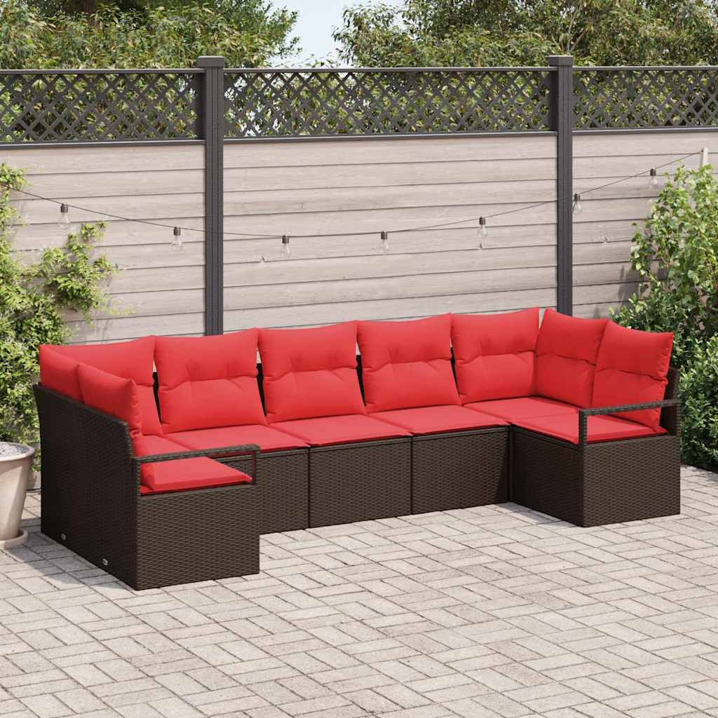 Bankstel met kussen 7 pcs Bruin poly rattan is nu te koop bij PeponiXL, paradijselijk wonen!