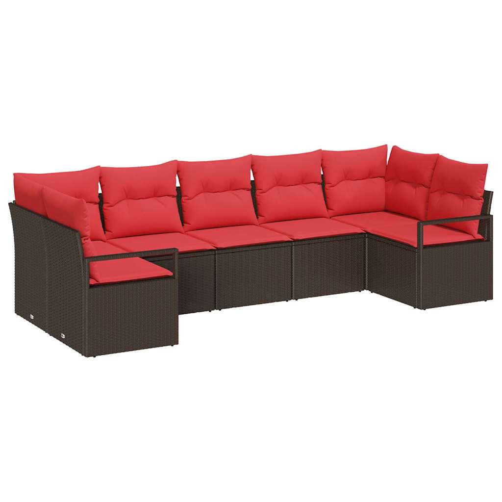 Bankstel met kussen 7 pcs Bruin poly rattan is nu te koop bij PeponiXL, paradijselijk wonen!