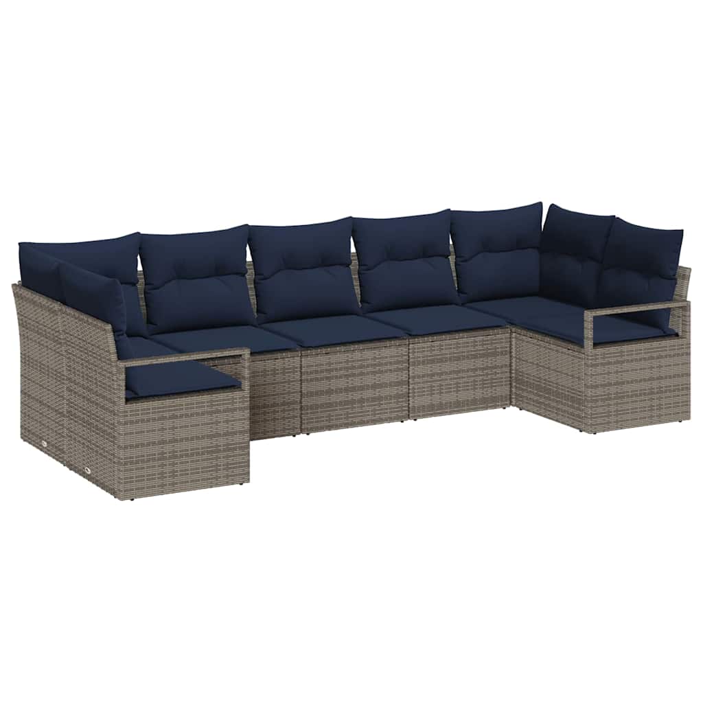 Bankstel met kussen 7 pcs Grijs poly rattan is nu te koop bij PeponiXL, paradijselijk wonen!