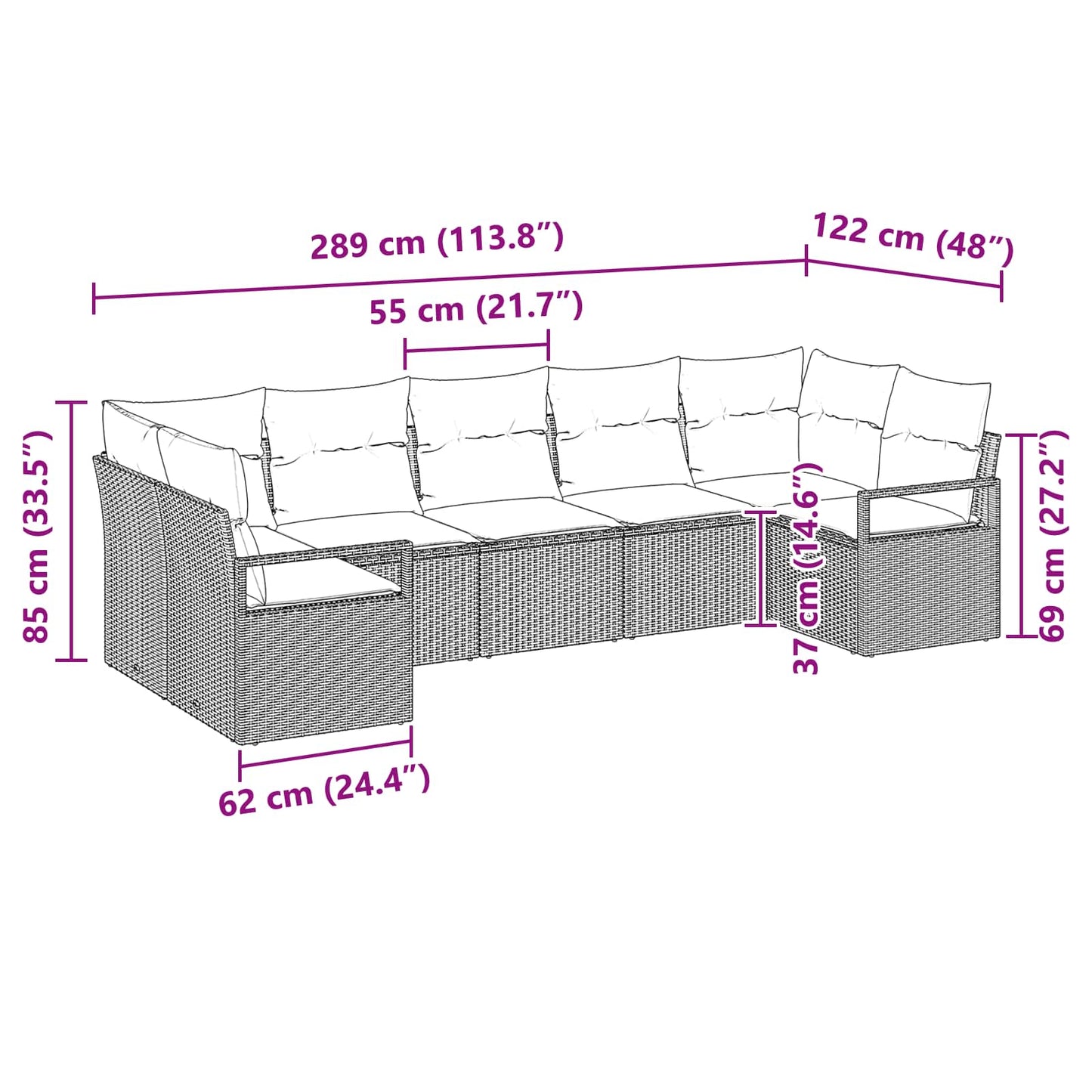 Bankstel met kussen 7 pcs Grijs poly rattan is nu te koop bij PeponiXL, paradijselijk wonen!