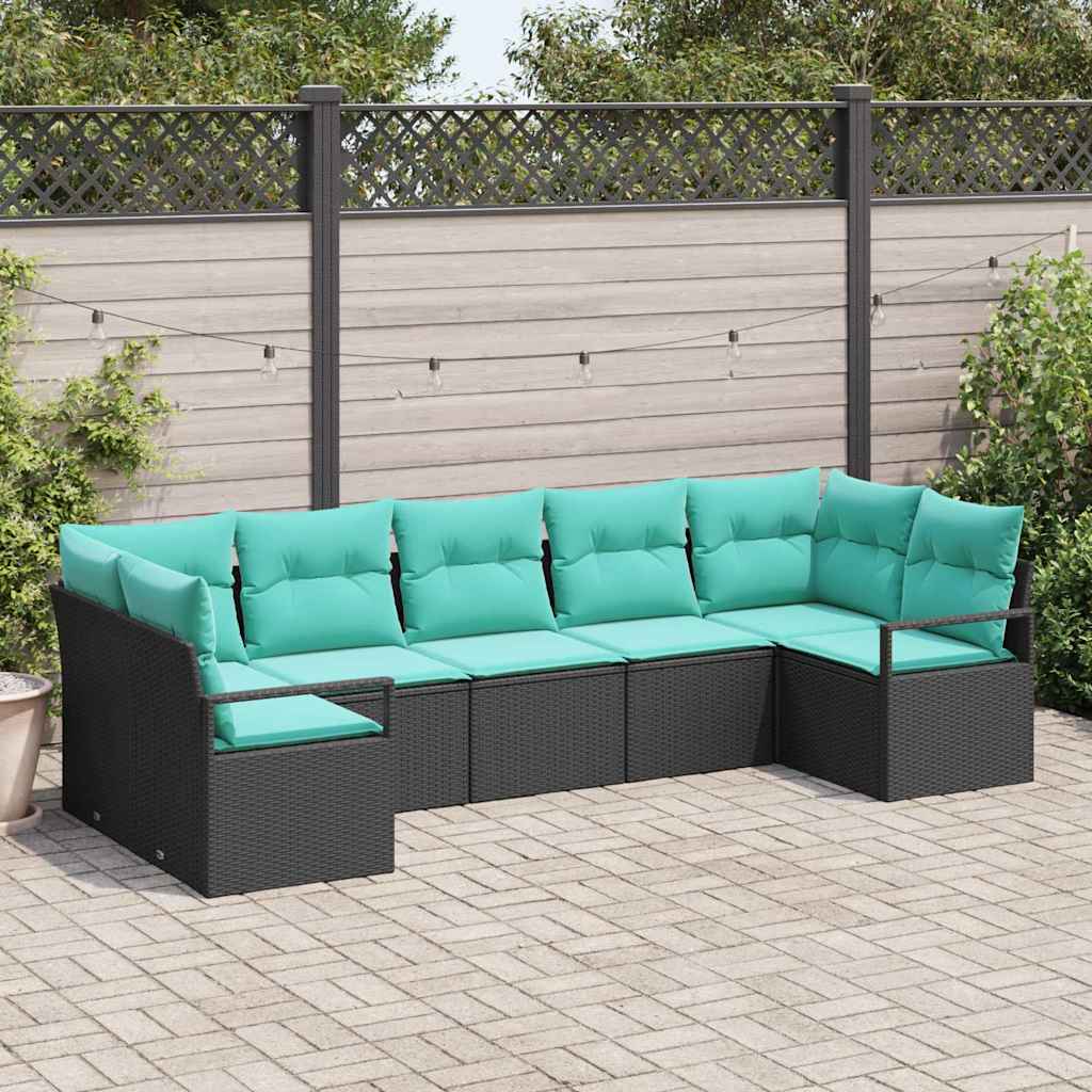 Bankstel met kussen 7 pcs Zwart poly rattan is nu te koop bij PeponiXL, paradijselijk wonen!