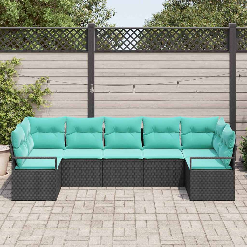Bankstel met kussen 7 pcs Zwart poly rattan is nu te koop bij PeponiXL, paradijselijk wonen!