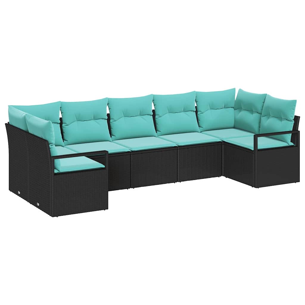 Bankstel met kussen 7 pcs Zwart poly rattan is nu te koop bij PeponiXL, paradijselijk wonen!