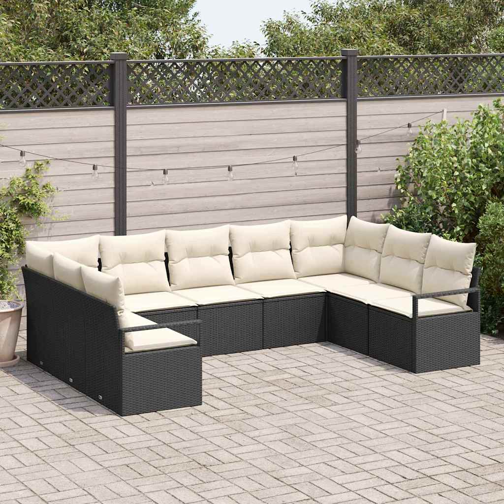 Bankstel met kussen 9 pcs Zwart poly rattan is nu te koop bij PeponiXL, paradijselijk wonen!