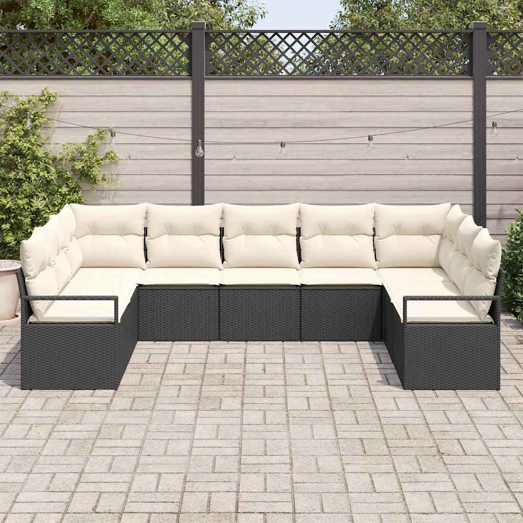 Bankstel met kussen 9 pcs Zwart poly rattan is nu te koop bij PeponiXL, paradijselijk wonen!