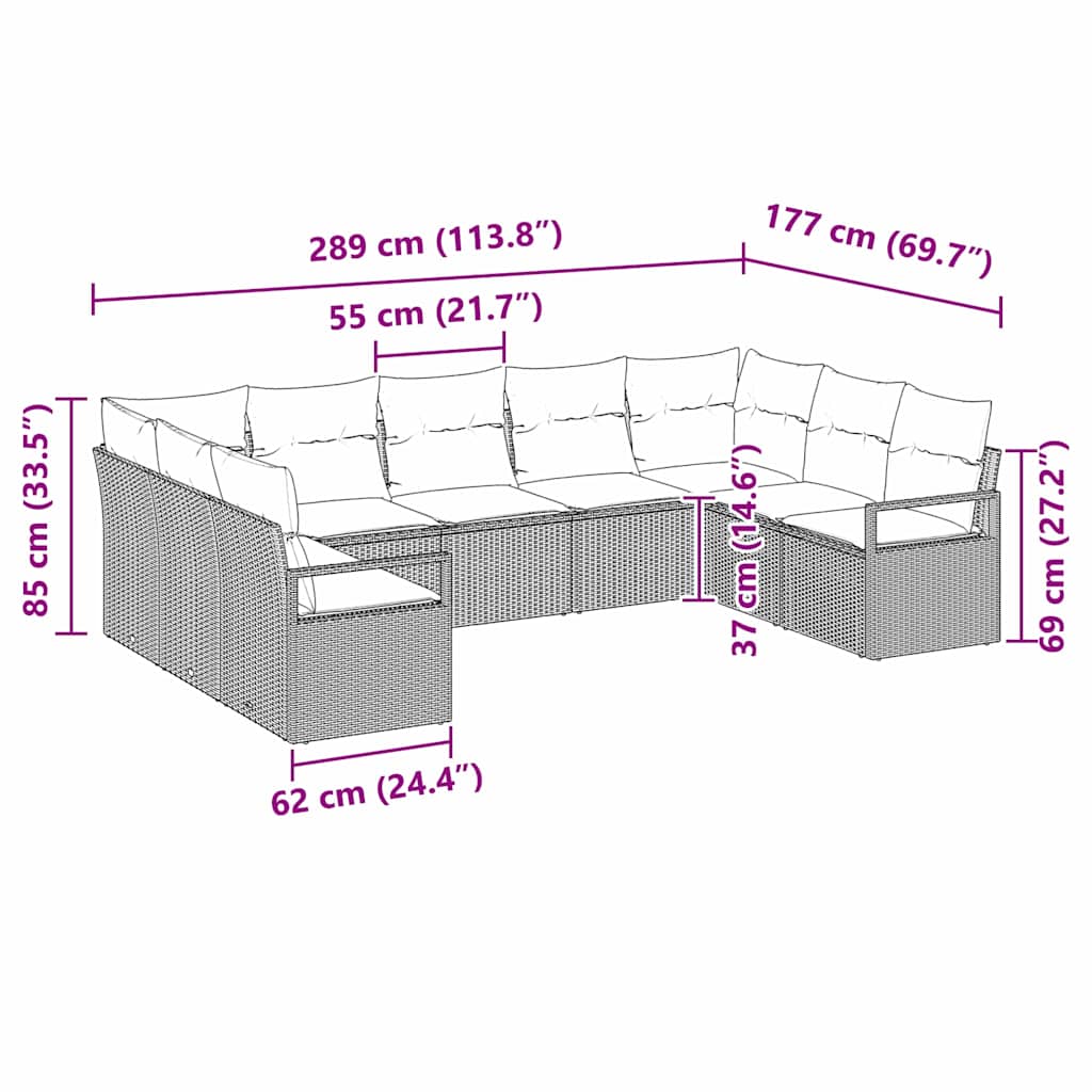 Bankstel met kussen 9 pcs Bruin poly rattan is nu te koop bij PeponiXL, paradijselijk wonen!