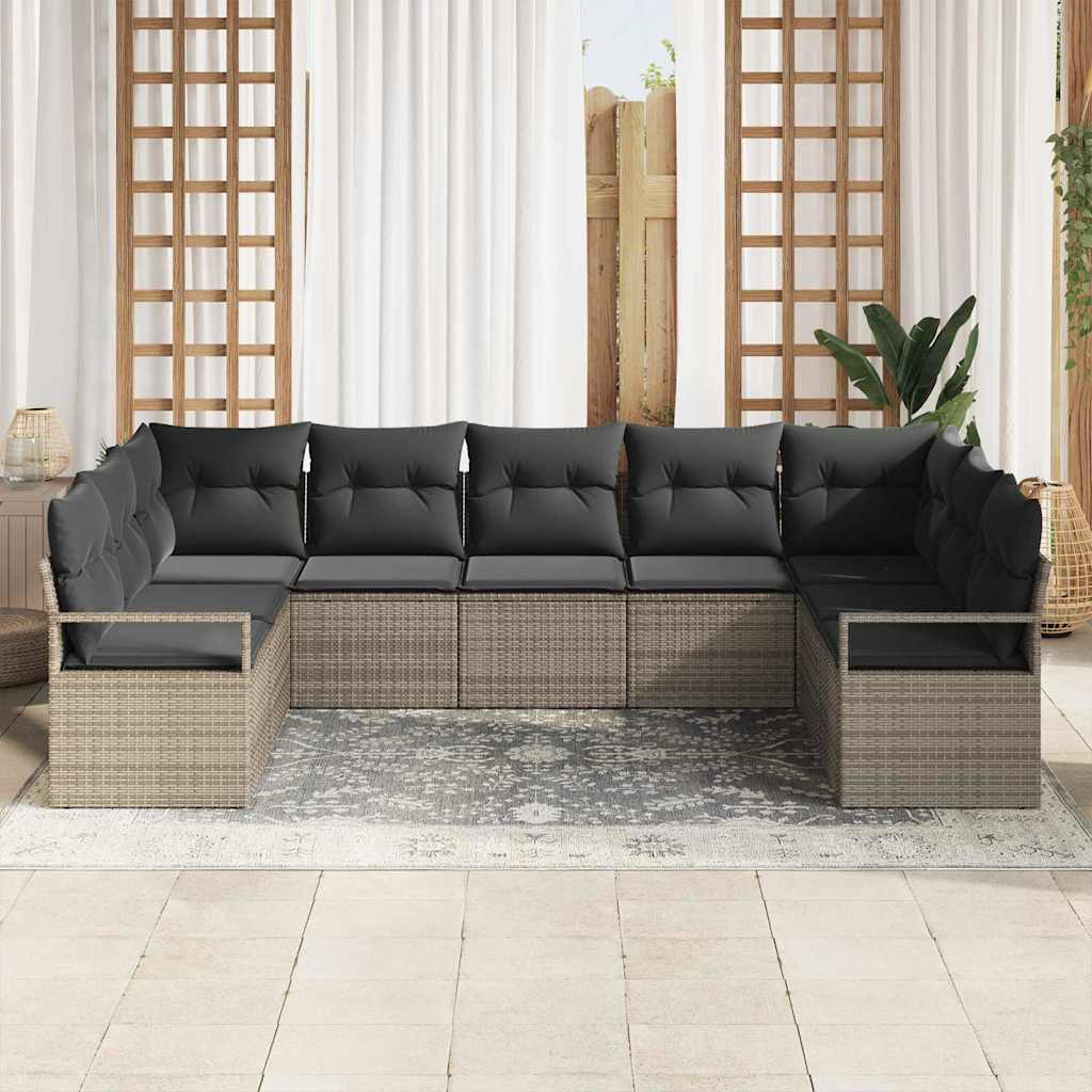Bankstel met kussen 9 pcs Grijs poly rattan is nu te koop bij PeponiXL, paradijselijk wonen!