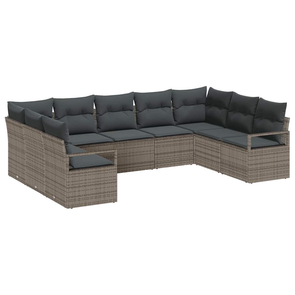 Bankstel met kussen 9 pcs Grijs poly rattan is nu te koop bij PeponiXL, paradijselijk wonen!