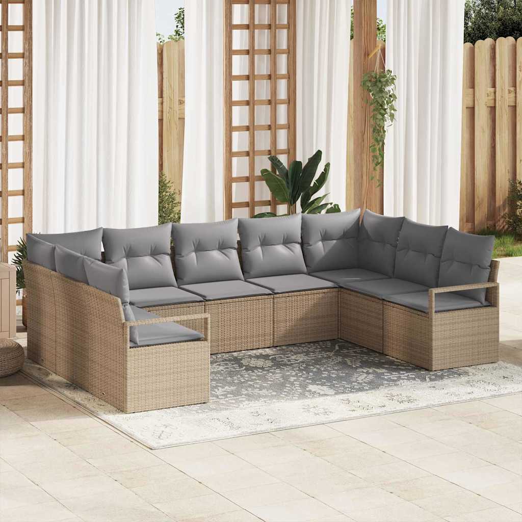 Bankstel met kussen 9 pcs Beige poly rattan is nu te koop bij PeponiXL, paradijselijk wonen!