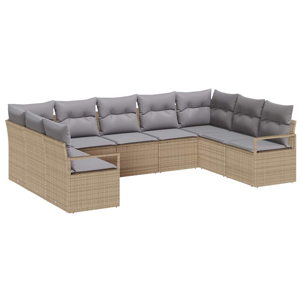 Bankstel met kussen 9 pcs Beige poly rattan is nu te koop bij PeponiXL, paradijselijk wonen!