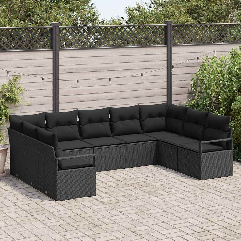 Bankstel met kussen 9 pcs Zwart poly rattan is nu te koop bij PeponiXL, paradijselijk wonen!