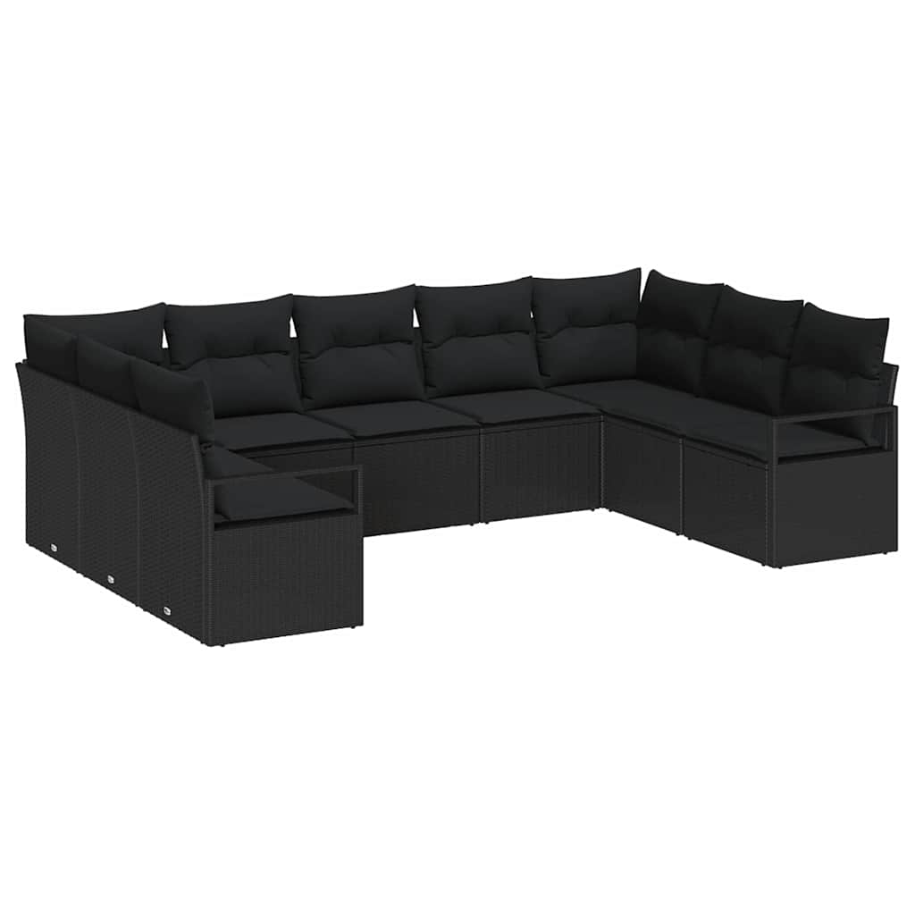 Bankstel met kussen 9 pcs Zwart poly rattan is nu te koop bij PeponiXL, paradijselijk wonen!