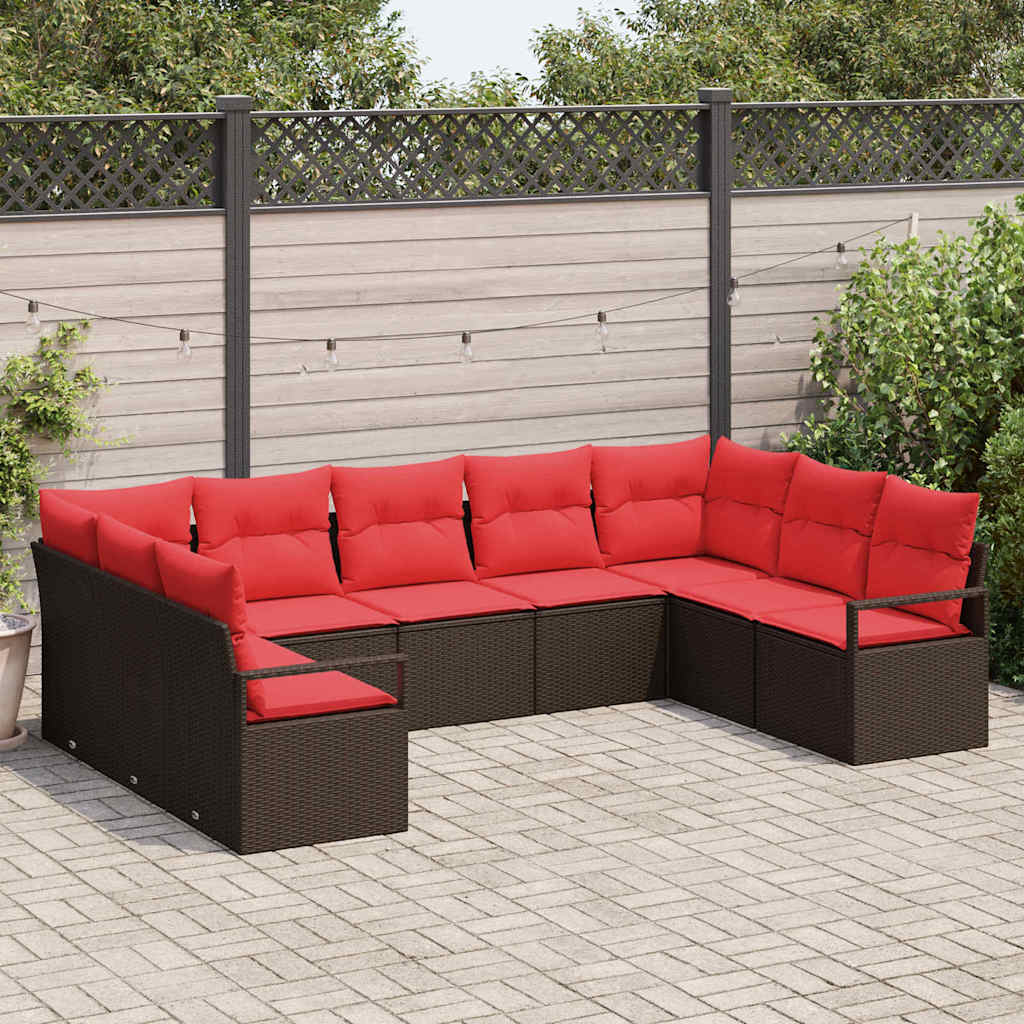 Bankstel met kussen 9 pcs Bruin poly rattan is nu te koop bij PeponiXL, paradijselijk wonen!