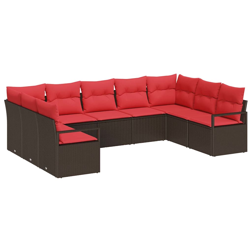 Bankstel met kussen 9 pcs Bruin poly rattan is nu te koop bij PeponiXL, paradijselijk wonen!