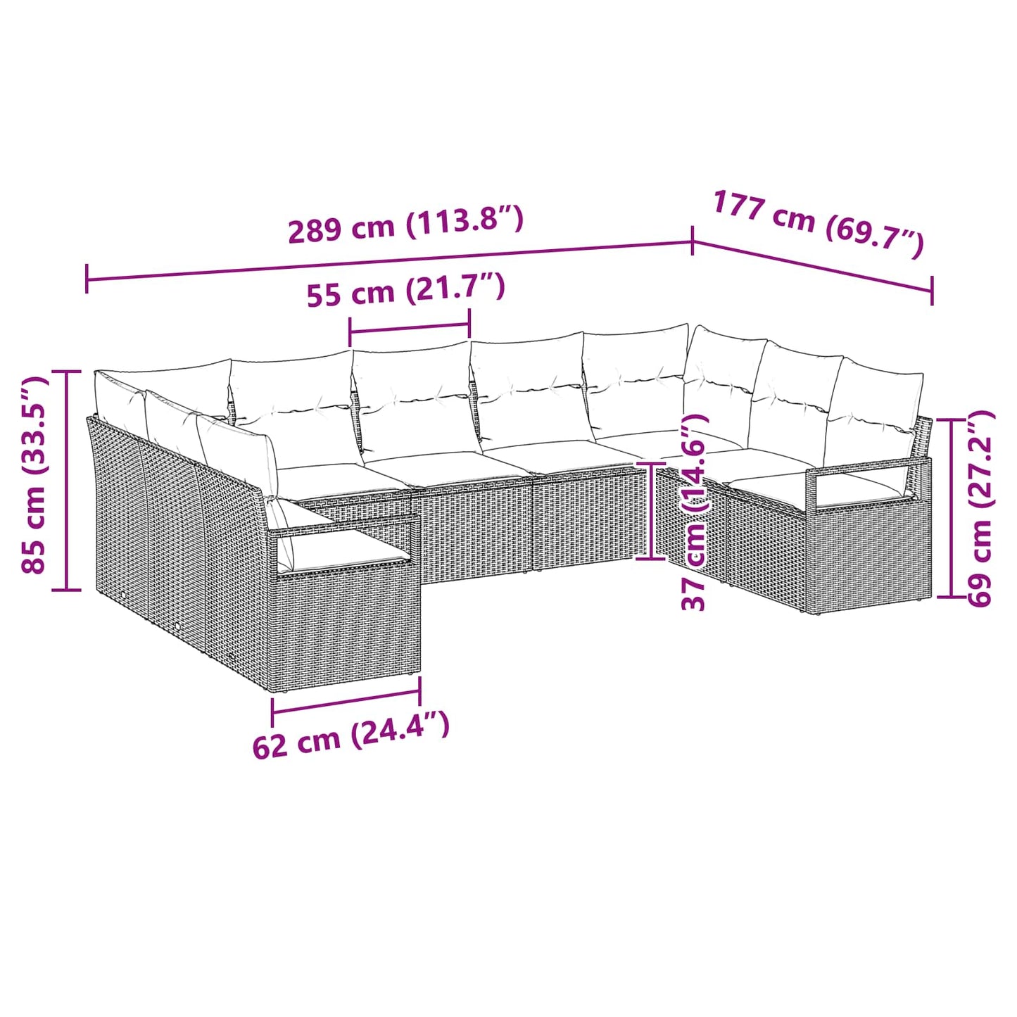 Bankstel met kussen 9 pcs Bruin poly rattan is nu te koop bij PeponiXL, paradijselijk wonen!