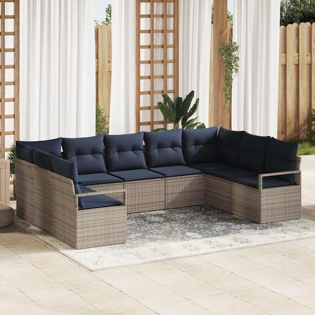 Bankstel met kussen 9 pcs Grijs poly rattan is nu te koop bij PeponiXL, paradijselijk wonen!