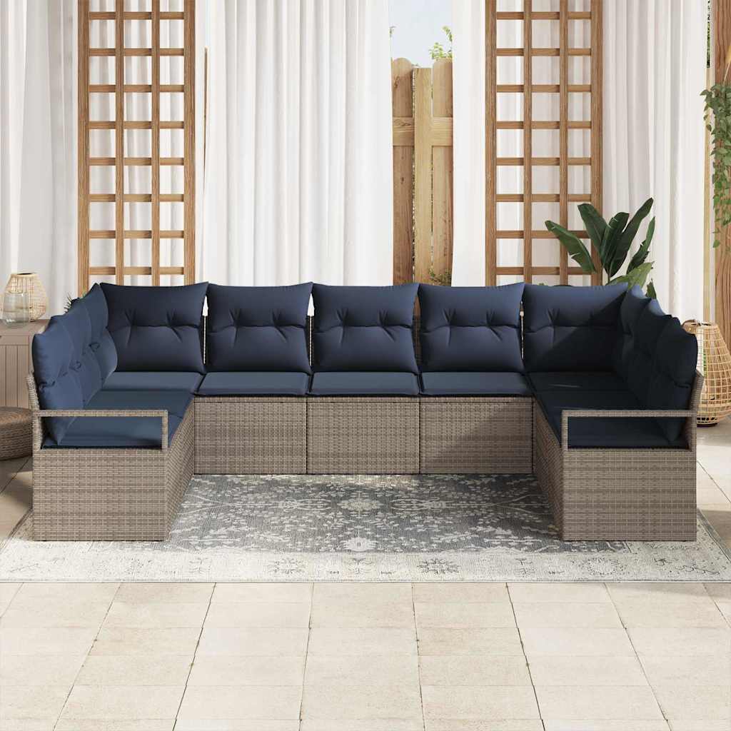 Bankstel met kussen 9 pcs Grijs poly rattan is nu te koop bij PeponiXL, paradijselijk wonen!