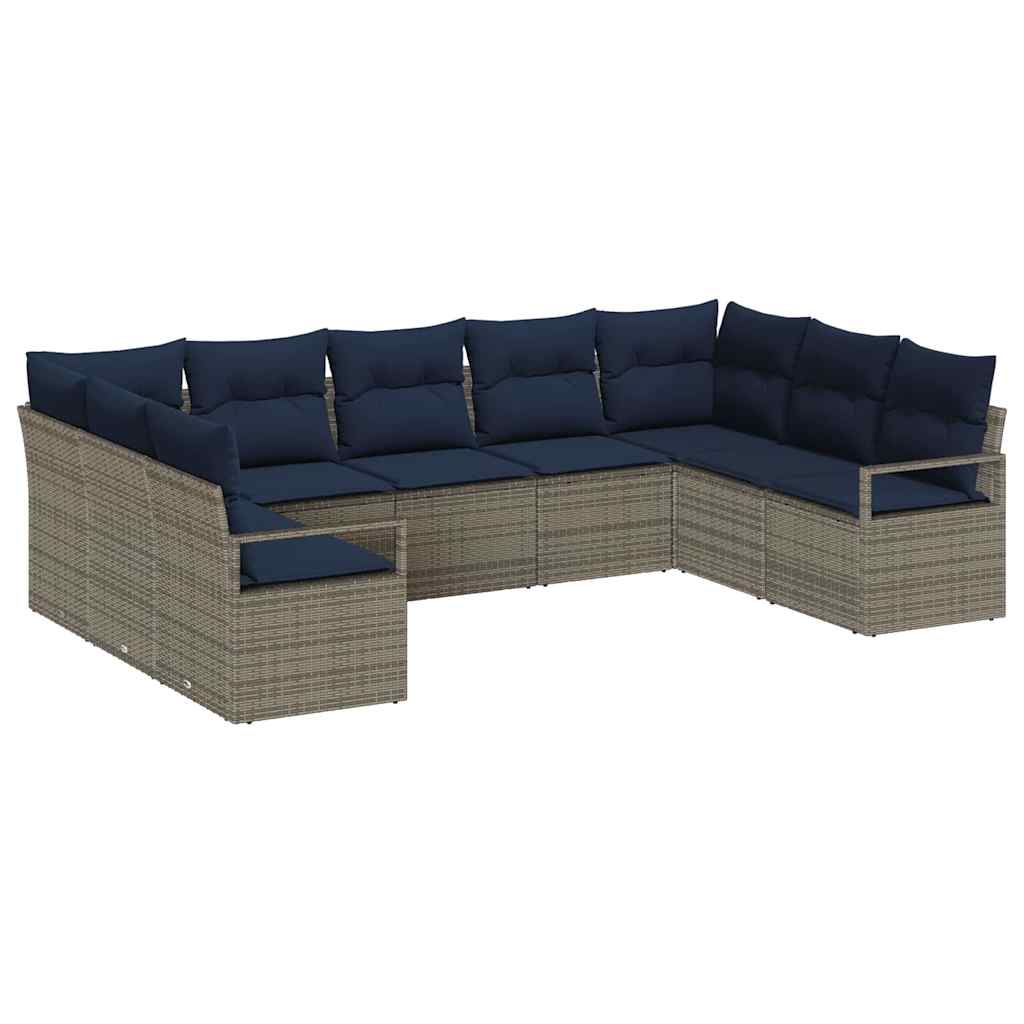 Bankstel met kussen 9 pcs Grijs poly rattan is nu te koop bij PeponiXL, paradijselijk wonen!